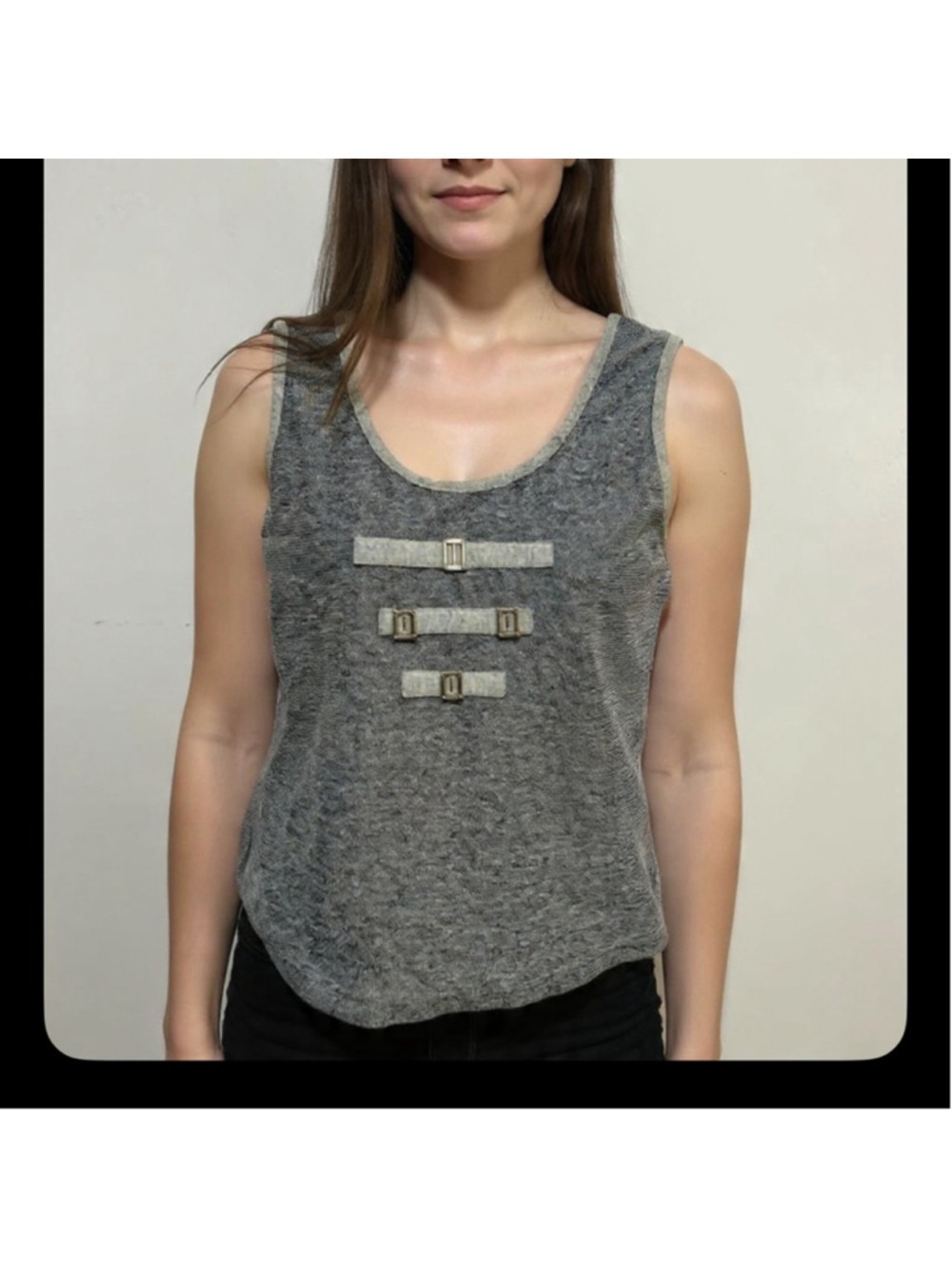 Saint Germain Paris vintage usa Charcoal Gray Tank Top with Buckle Accents
